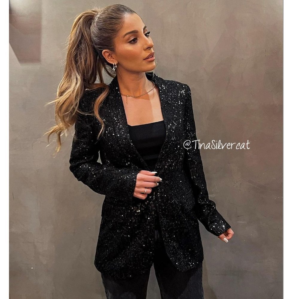 Zara Black Sequin Blazer Sz XS NWT